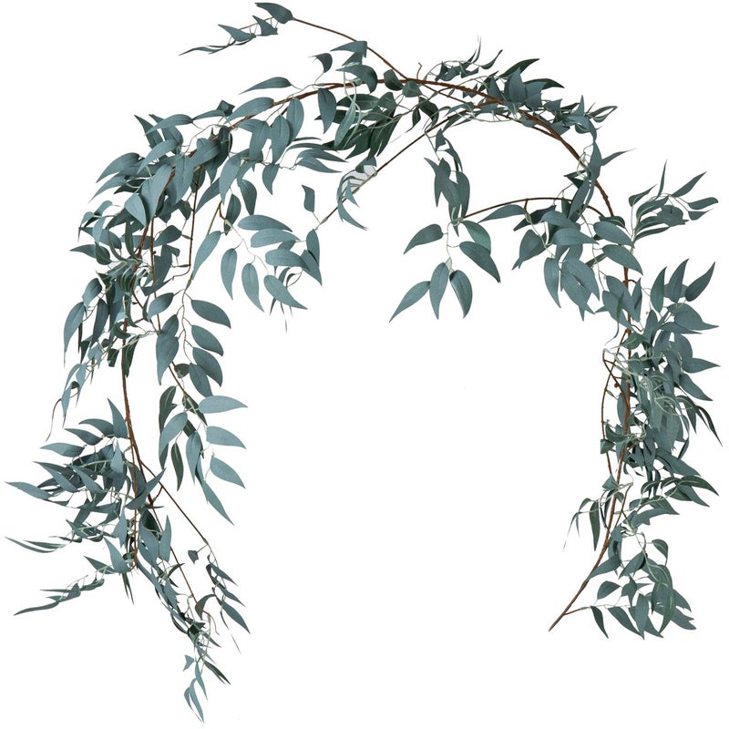LJDJ Gray Green Leaf Garland Decorations - 5.4 Feet Artificial Silk Fabric Willow Plant Leaves Vines Twigs Garland String Wedding Decor Jungle Luau Safari Party Supplies Faux Greenery Crowns Wreath - Image 1